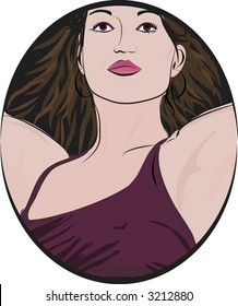 Illustration of an attractive woman’s face in a cameo frame contains no gradients.