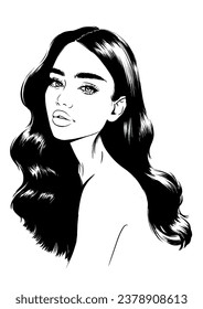 Ilustración de una mujer atractiva con el pelo largo y ondulado