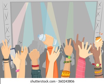 Illustration Of The Audience Of A Concert With Their Hands Raised