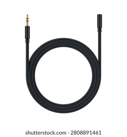 An illustration of an audio cable that has a plug on one end and a jack on the other, designed to extend audio connections between devices.