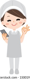 Illustration of an aunt of school lunch with a smartphone
