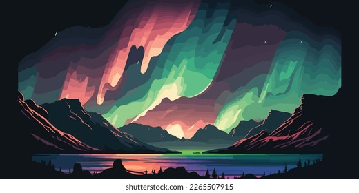Illustration of aurora borealis. natural light show.