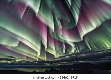 Illustration of aurora borealis. natural light show, 3D, wallpaper