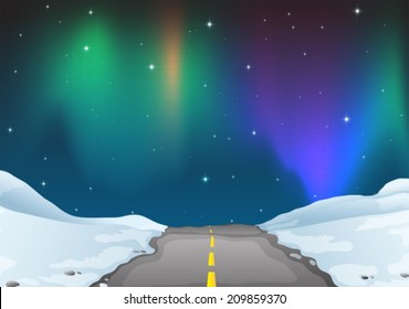 Illustration of aurora at night