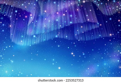 Ilustración de Aurora en cielo estrellado con estrellas coloridas, EPS 10 contiene transparencia.