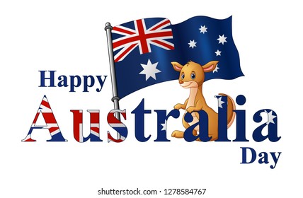 Illustration of Australia day poster with kangaroo and national flag