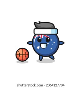 Illustration of australia flag badge cartoon is playing basketball , cute style design for t shirt, sticker, logo element