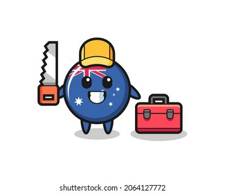 Illustration of australia flag badge character as a woodworker , cute style design for t shirt, sticker, logo element