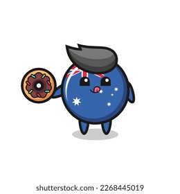 illustration of an australia flag badge character eating a doughnut , cute style design for t shirt, sticker, logo element