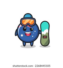 Illustration of australia flag badge character with snowboarding style , cute style design for t shirt, sticker, logo element