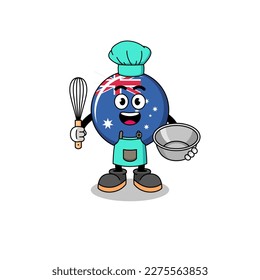 Illustration of australia flag as a bakery chef , character design