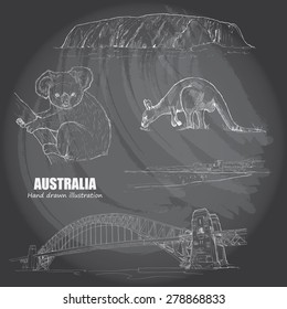 Illustration of Australia. Hand drawn. chalkboard.