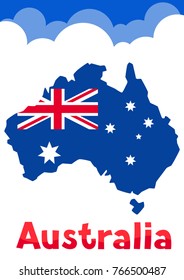 Illustration of Australia map with flag and clouds