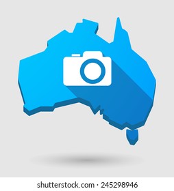 Illustration of an Australia map icon with a photo camera