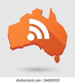 Illustration of an Australia map icon with a RSS sign