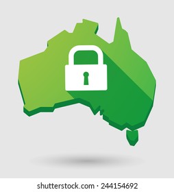 Illustration of an  Australia map with a lock pad