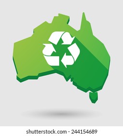 Illustration of an  Australia map with a recycle sign