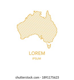 Ilustración del mapa de Australia con líneas diagonales amarillas. Plantilla de logotipo. Aislado en blanco.