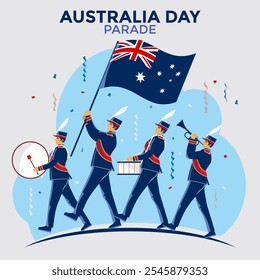 Ilustração para o Dia Nacional da Austrália com a Bandeira Nacional da Austrália e o Desfile da Banda Marcial