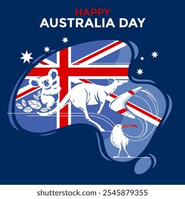 Ilustración para el Día Nacional de Australia con la bandera nacional de Australia Boomerang y el animal australiano