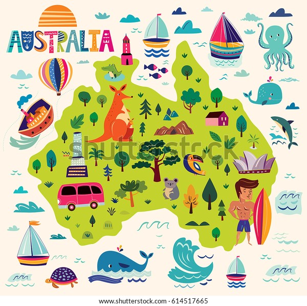 オーストラリアの記号を含むイラトス オーストラリアの地図 のベクター画像素材 ロイヤリティフリー