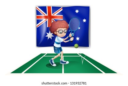 Illustration of an Australian flag at the back of a tennis player on a white background