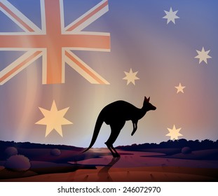 Illustration of an australian flag and a kangaroo