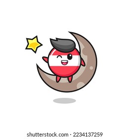 illustration of austria flag badge cartoon sitting on the half moon , cute style design for t shirt, sticker, logo element