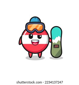 Illustration of austria flag badge character with snowboarding style , cute style design for t shirt, sticker, logo element
