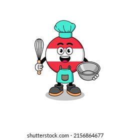 Illustration of austria flag as a bakery chef , character design