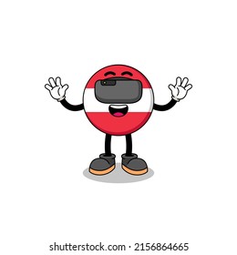 Illustration of austria flag with a vr headset , character design