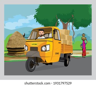 Illustration  of Auto transportation in the village