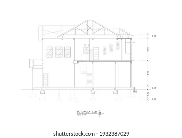 Illustration von AutoCAD zwei Stockwerke Front Plan, Vektorgrafik.