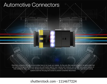 Illustration of an automotive connector. Can be used as advertising. Technical background vector. All elements of the image are grouped.