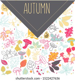 Illustration autumn background. Drawing of leaves and fruits for the background, for Souvenirs, textiles, printing.