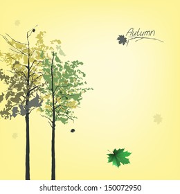 The illustration of autumn background with fallen leaves