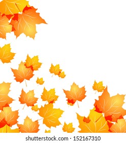 Illustration autumn background with flying maples - vector