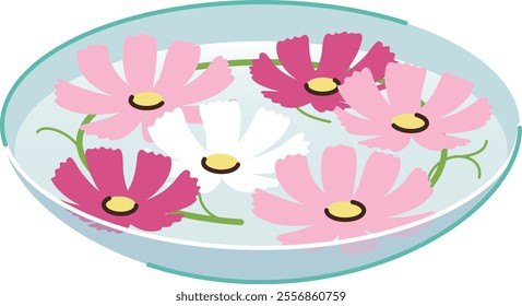 Illustration, Autumn cherry blossom arrangement, flower base (pink,red ver.)