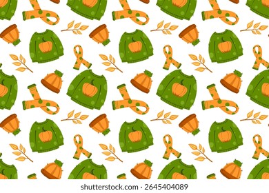 Illustration of autumn clothes and fall accessories. Clothes isolated on white background. Autumn, fall. Flat vector clipart