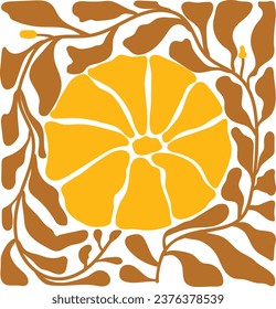Illustration of a autumn flower poster, Matisse style inspired drawing. 
