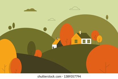 An illustration of an autumn landscape. Vector design for a banner.