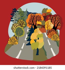 illustration with autumn landscape, vector design for paper, fabric and other surface