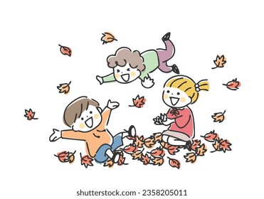 Illustration of autumn leaves and children.