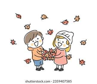 Illustration of autumn leaves and children.