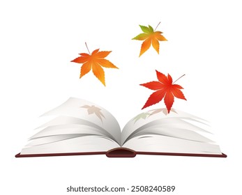 Illustration of autumn leaves falling on an open book for reading autumn image