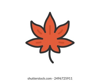 Illustration of autumn leaves icon (line drawing color).