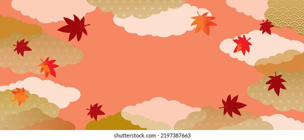 Illustration of autumn leaves, Japanese style background