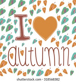 Illustration with autumn leaves on white background.