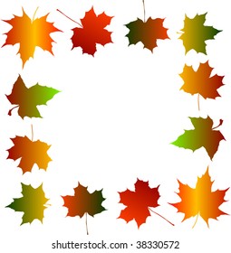 illustration with autumn maple foliage frame isolated on white background