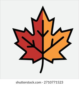 Ilustración de una hoja de arce de otoño en vibrantes tonos rojos y naranjas.